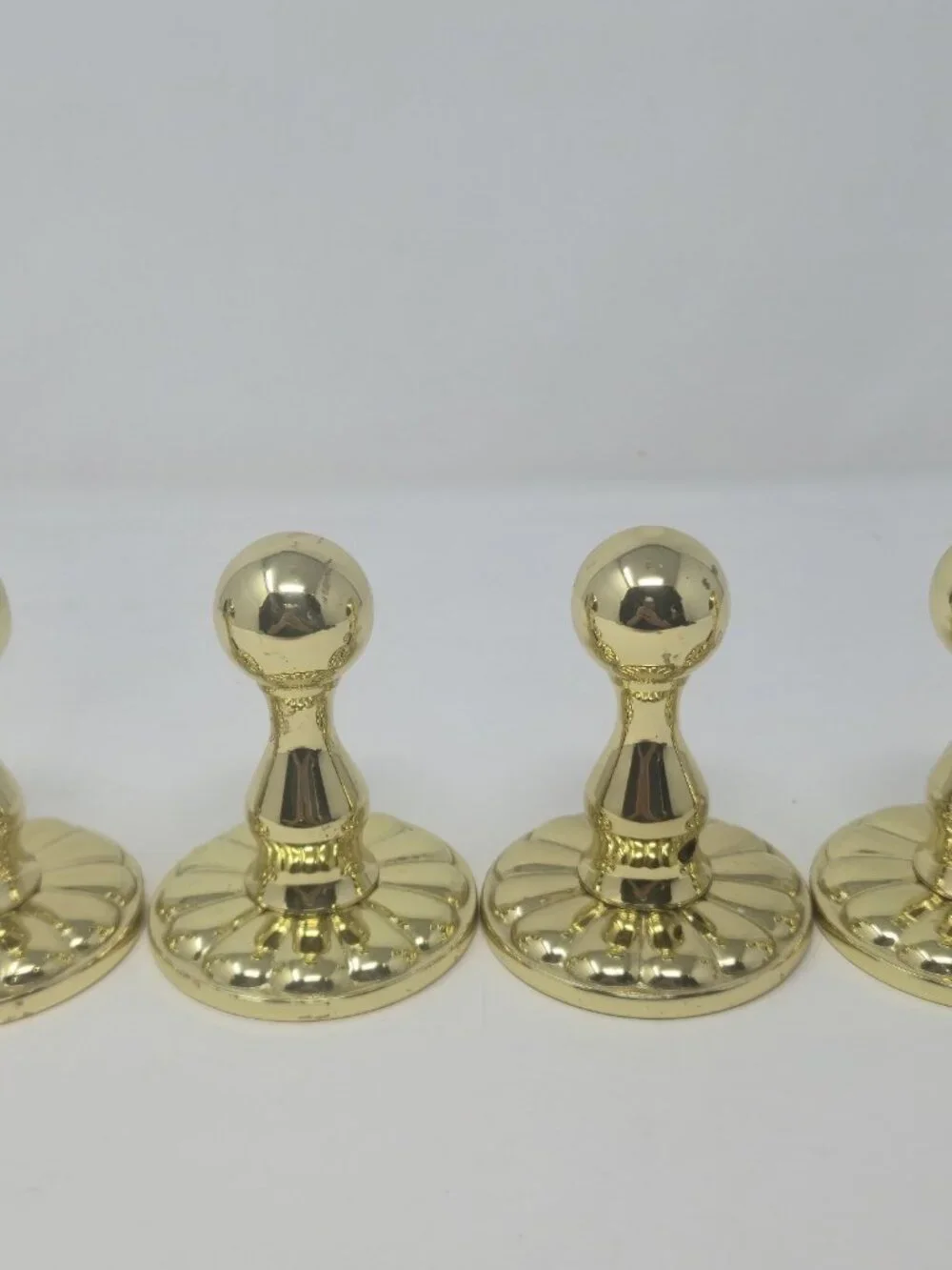 ​Set of 4 Vintage Polished Brass Curtain Rod Brackets Ball Top Scalloped Base
